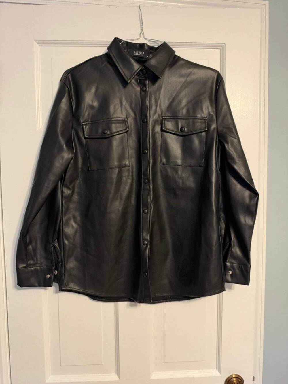 Akira Long Sleeve Faux Leather Shirt/Shacket Size Medium